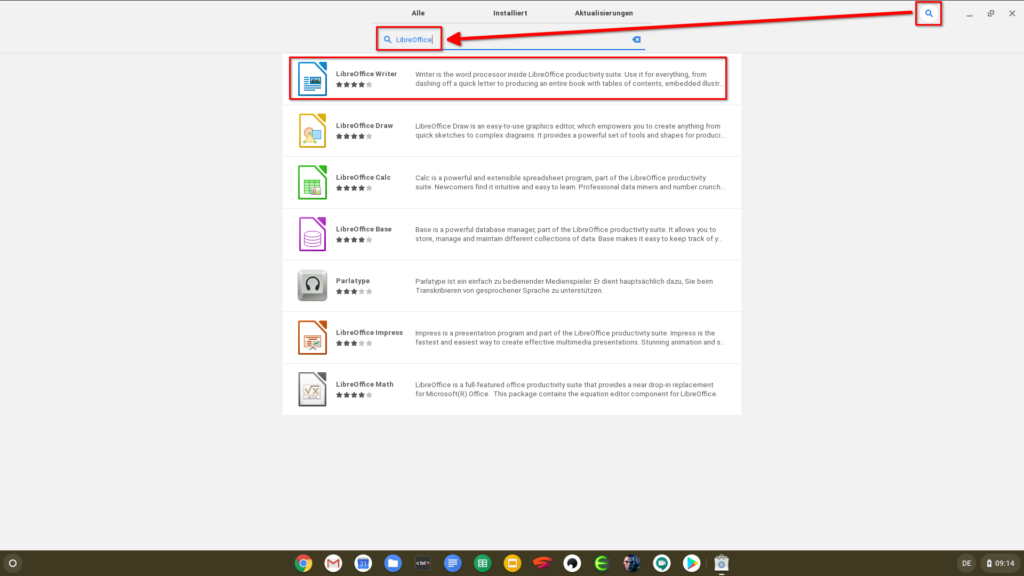 LibreOffice im Gnome Software Center suchen und installieren