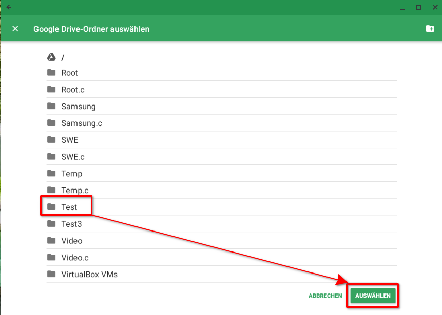 Einen Quellordner in Autosync for Google Drive unter Chrome OS auswählen
