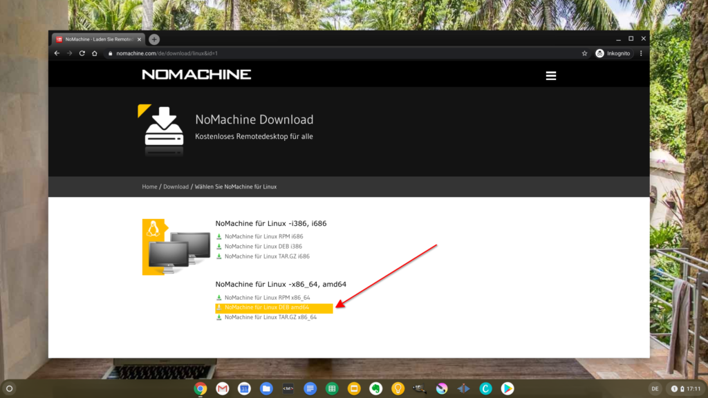 No Machine für den Linux Modus von Chrome OS als Debian-Paket herunterladen Schritt 1