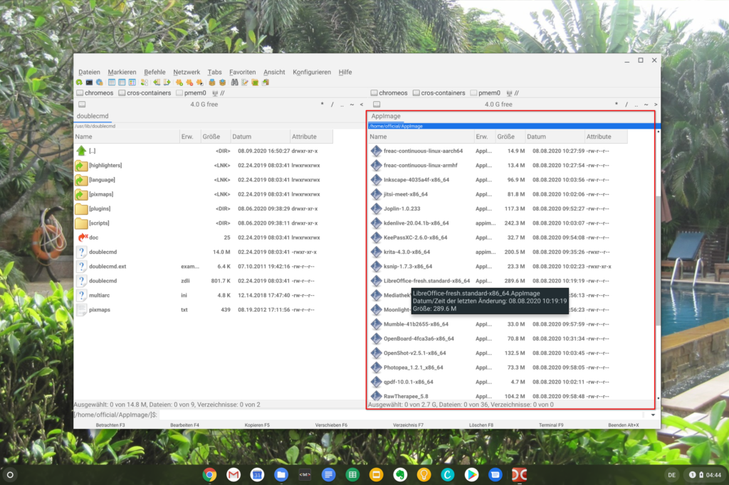 Ein AppImage aus dem Double Commander heraus unter Chrome OS starten