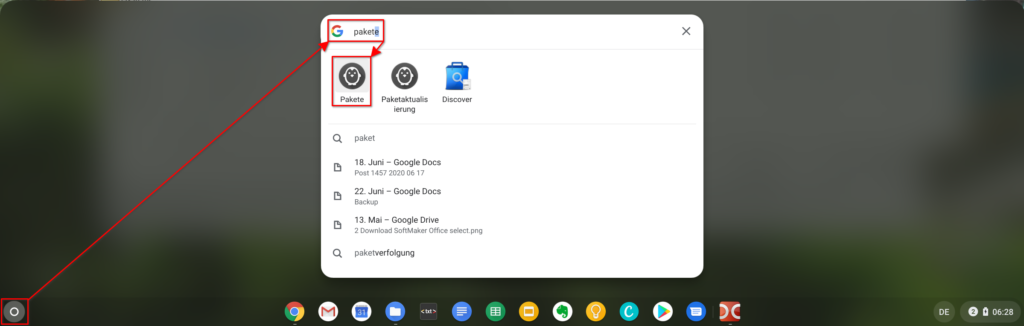 Die Paketverwaltung des Gnome SW Centers unter Chrome OS aufrufen