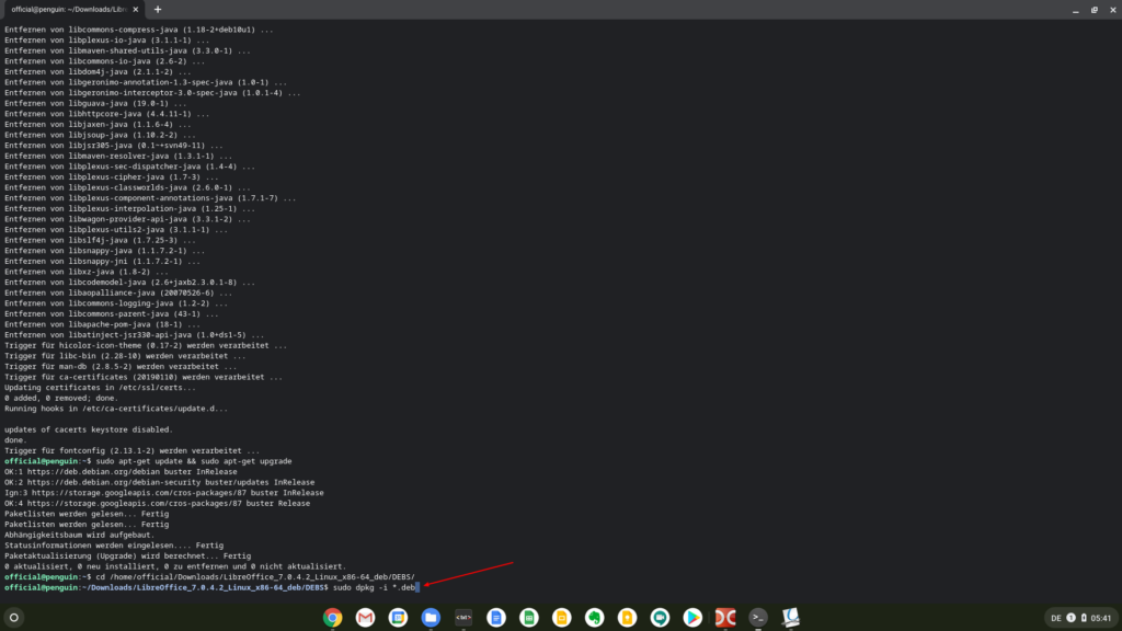 Mehrere Debian-Pakete eines Ordners auf einen Schlag im Linux-Modus von Chrome OS installieren