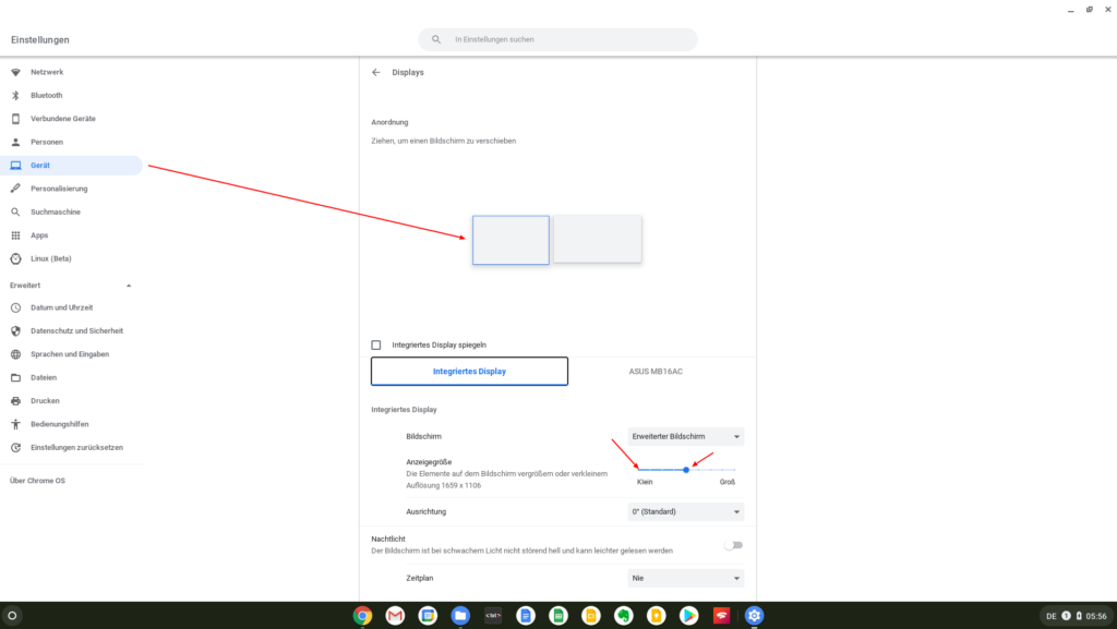 Skalierte Anzeigegröße von Chrome OS